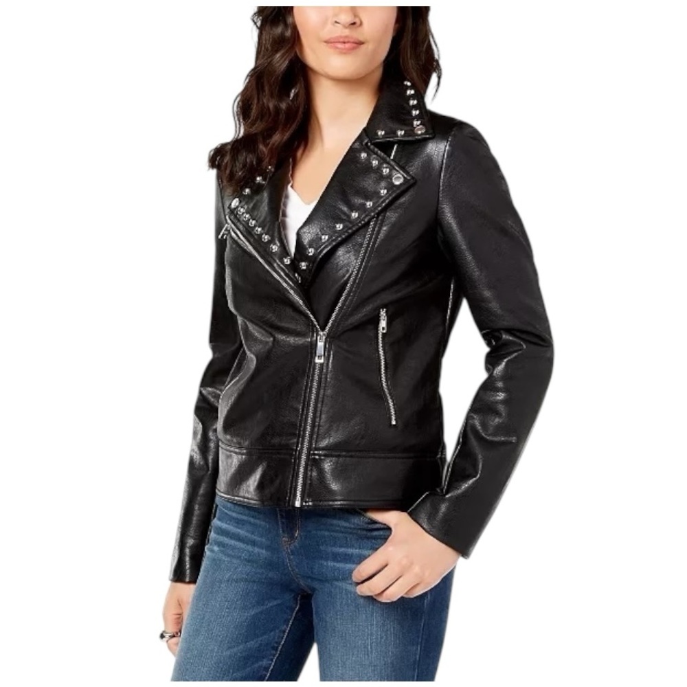 INC Studded Vegan Black Leather Moto Jacket XXL
